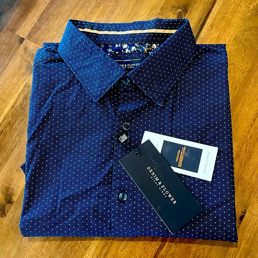 Denim & Flower Dark Blue Patterned Short Sleeve Button Up